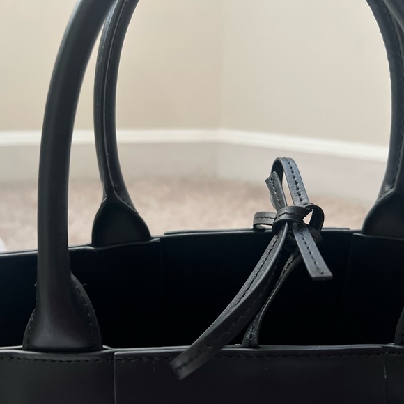 Black Leather Woven Tote Bag